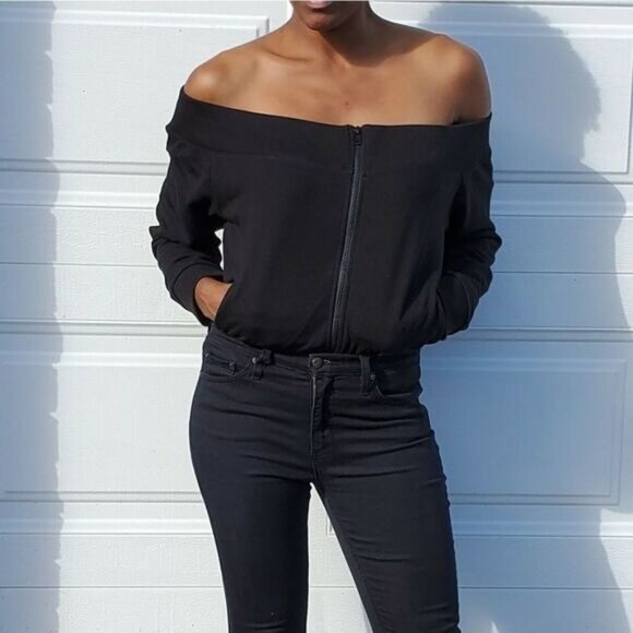 New York & Company Tops - New York & Company Sweatshirt XLarge Off Shoulder Zip-Up Athleisure Streetwear